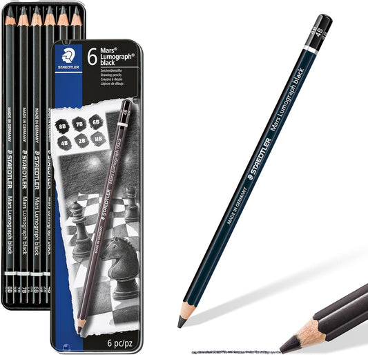Staedtler mars lumograph graphit pencil pack of 6 pencils in metal box - black