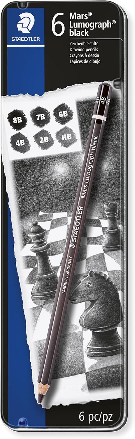 Staedtler mars lumograph graphit pencil pack of 6 pencils in metal box - black