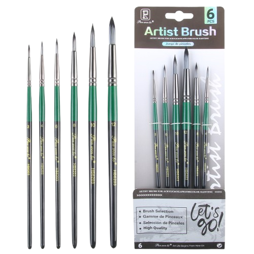6pcs Premium Wood Nylon Hair Professional Artist Paint Brush Set